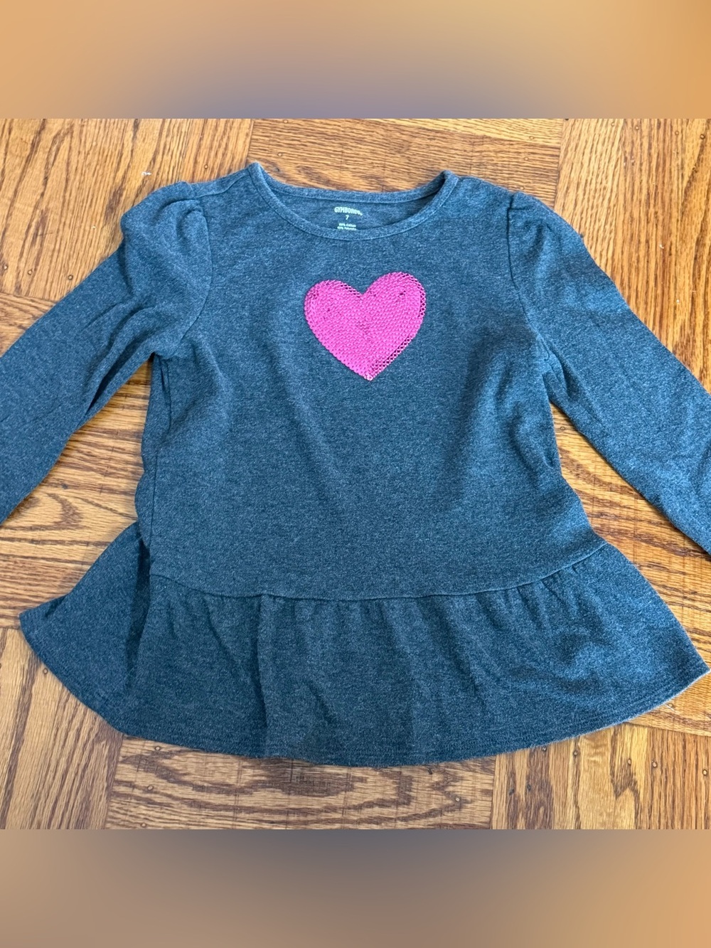 Gymboree Charcoal Gray Long-Sleeve Top with Pink Heart